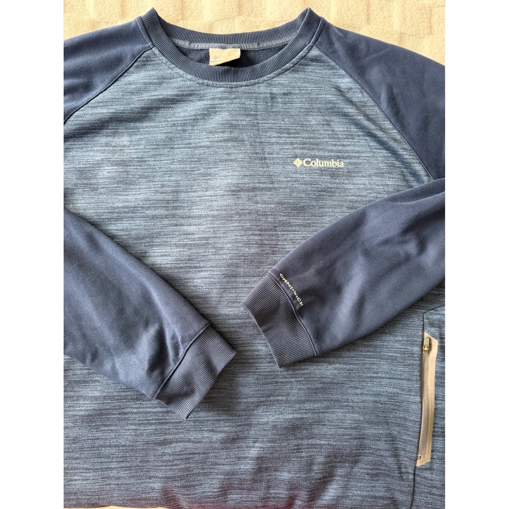 Columbia Mens Omni-Wick Crewneck Sweatshirt Navy Blue Space Dye AO0205 -EUC